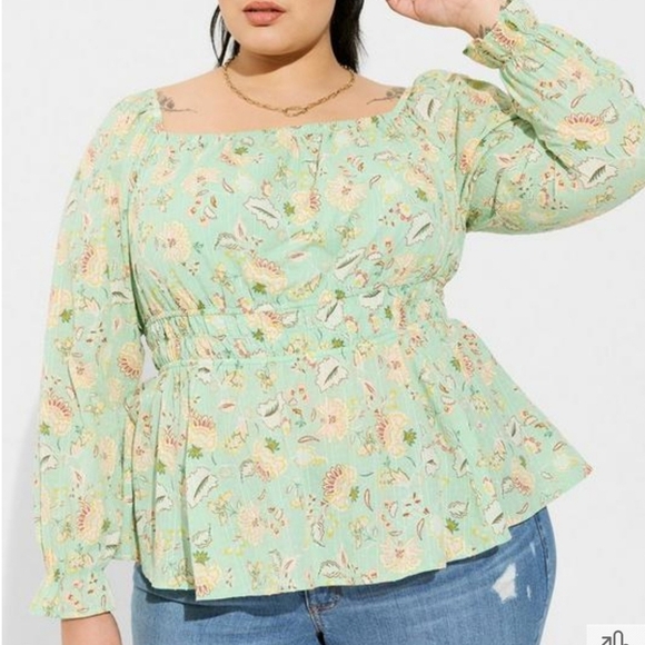 Torrid Size 3 Cotton Blouson Floral Smocked Top - Picture 2 of 6